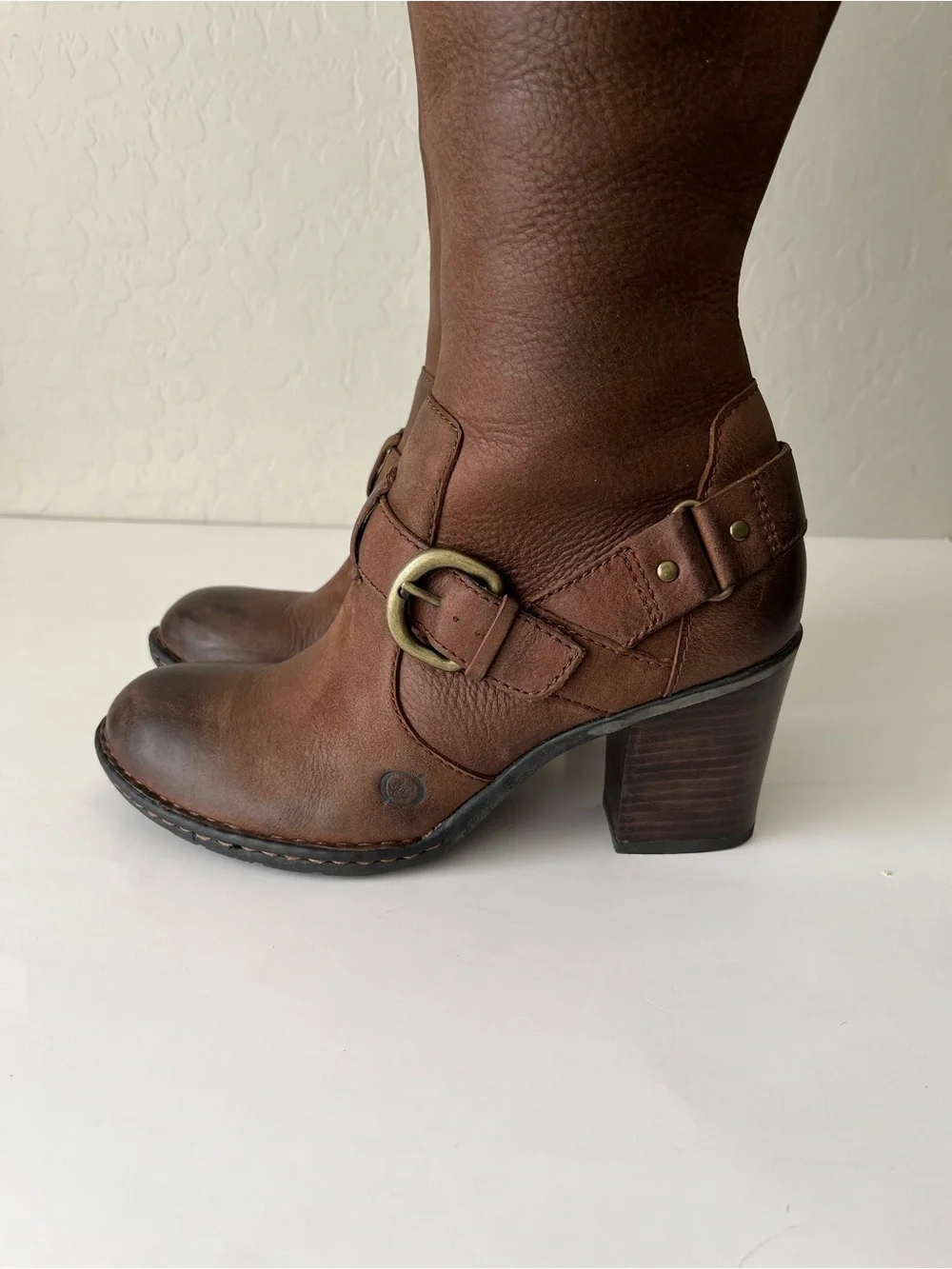 Born Natasha Tall Heeled Leather Buckle Detail Riding Boots Brown Size 7